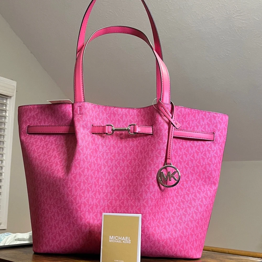 Michael Kors Pink MK Logo Tote with Signature Charm - Picture 12 of 12